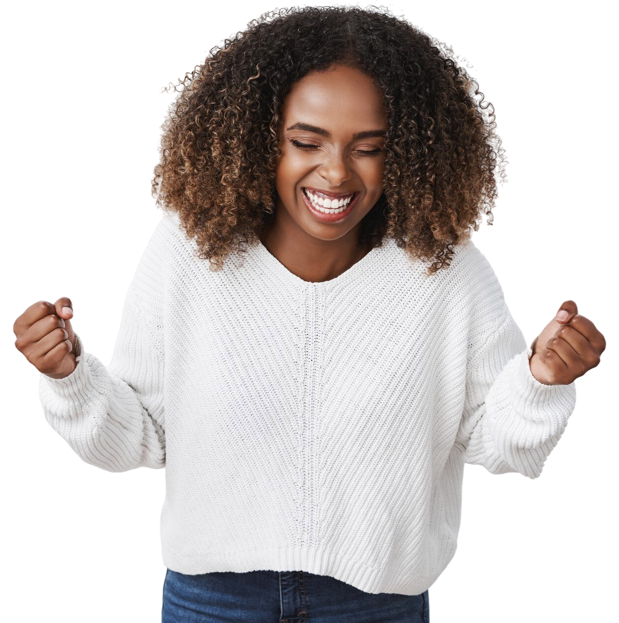 33-portrait-charming-african-american-smiling-happy-woman-clench-fists-victory-gesture-triumphing-perform-success-dance-movement-celebrate-good-news-white-wall